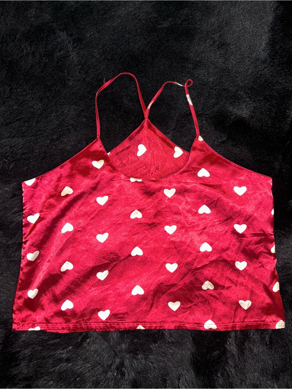 Red Heart Print Satin Cami Top